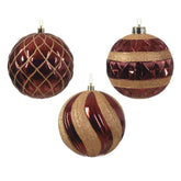 Decoris Shatterproof Bauble 12cm - Oxblood with Gold (3 Assorted)